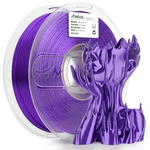 AMOLEN Silk PLA 3D Printer Filament, Shiny Silk Purple PLA Filament 1.75mm, 3D Printing PLA Filament for Most FDM 3D Printer, 1kg Spool(2.2lbs) - color: 1kg-silk Purple