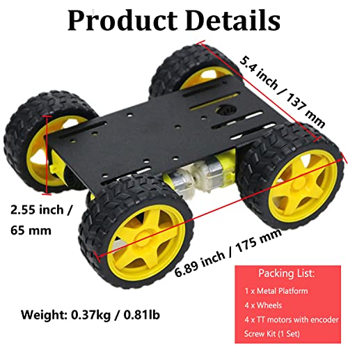 Professional 4WD Robot Smart Car Chassis Kit C101 with Speed Encoder TT Motor, Metal Wheeled Robotic Model Sciences Experiment Platform for Arduino/Raspberry Pie/Microbit STEAM Competition - color: Black
