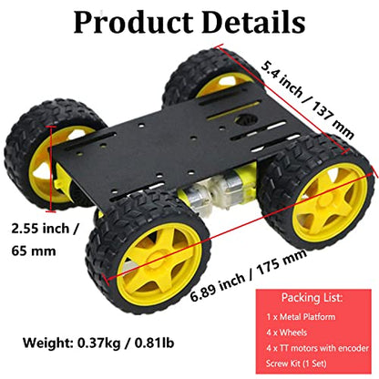 Professional 4WD Robot Smart Car Chassis Kit C101 with Speed Encoder TT Motor, Metal Wheeled Robotic Model Sciences Experiment Platform for Arduino/Raspberry Pie/Microbit STEAM Competition - color: Black