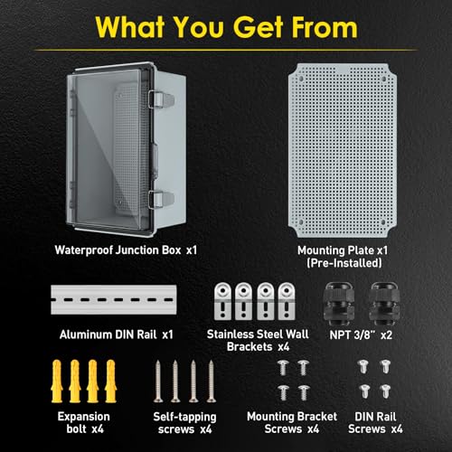 IP67 ABS Outdoor Electrical Junction Box Waterproof with Aluminum DIN Rail - color: Clear, size: 11.4''×7.5''×5.5''