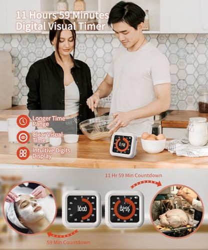 Digital Magnetic Visual Kitchen Timer, Up to 11H 59M Countdown & Count Up - color: White