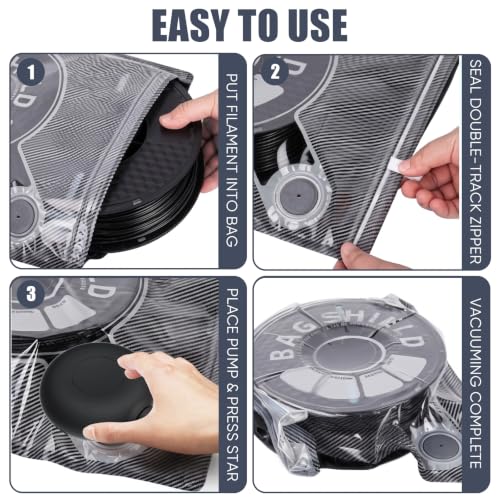3D Filament Vacuum Sealer Kit with 20 Pcs Reusable Printer Filament Storage Bags, 2 Sealing Clip, 3D Printer Accessories Moisture-Proof Airtight Storage (12.6in x 13.4in) Black - color: Black