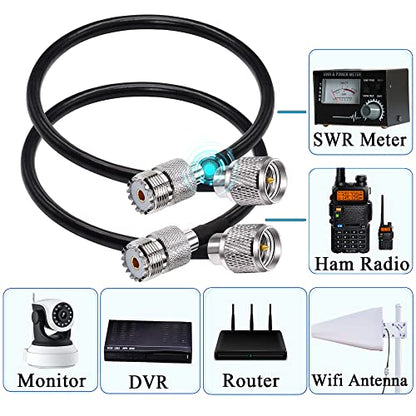 TUOLNK Mini UHF Male to UHF Female Extension Cable Mini Male Plug to SO239 PL259 Female Jack Coax Jumper Cable RG58 for CB Radio Antennas 12inch(30cm) 2Pcs - size: 0.98ft-2pcs