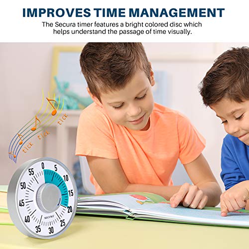 Secura 60-Minute Visual Timer 6-Inch Mechanical Countdown Timers for Teaching, Meeting, Cooking, Working - Timer for Kids with Magnetic Backing, Foldable Legs, Hanging Hole (Blue) - color: Blue