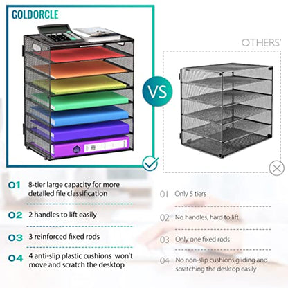 8 Tier Paper Letter Tray Organizer with Handles (Black-2Pack) - color: Black-2pack
