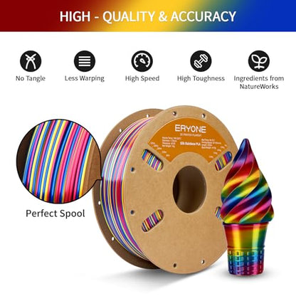 ERYONE Silk Twist Rainbow 3D Printer PLA Filament 1.75 +/-0.03mm, Shiny Multicolor Filament PLA 1KG(2.2LBS), Psychedelic (Red Yellow Blue) - color: Silk Twist Psychedelic, size: 1KG