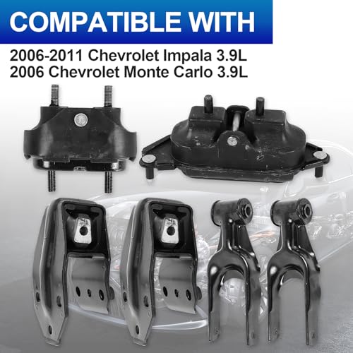 6PCS Engine Motor Mount Kit for Monte Carlo 2006, Impala 2006-2011 - size: 2006-2011 Chevy Impala Auto