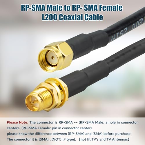 Upgraded B-LMR200 PRSMA Antenna Coaxial Cable 49.2ft RP-SMA Male to RP-SMA Female Extension Cable LMR200 Equivalent for WiFi Antennas, Wireless routers, Better Than RG58 - color: 49.2ft