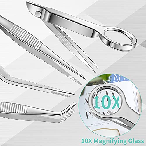 8 Pcs Stainless Steel Tweezer Set Forceps Magnifying Glass for Beauty Craft