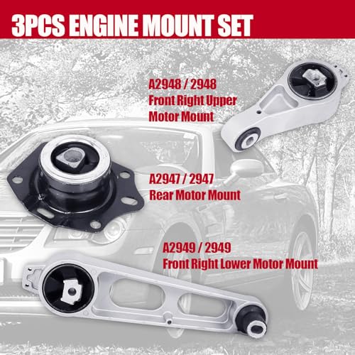Engine Motor Mount Set 3PCS Compatible with Chrysler PT Cruiser 2.4L - style: 2001-2010 Chrysler PT Cruiser 2.4L Automatic