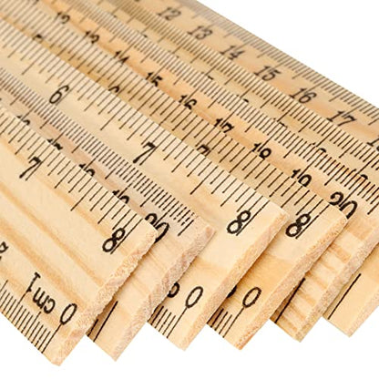JAPCHET 144 Pack 8 Inch Wooden Rulers, Wooden Rulers Bulk 2 Scale Wood Measuring Rulers for School, Student, Office, Clothing Measuring