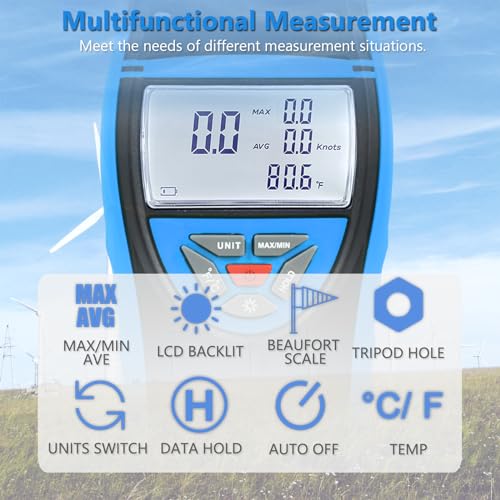 Handheld Cup Anemometer with Compass, 93MPH Digital Wind Speed Meter, CFM Air Flow Wind Velocity Measuring Device Gauges for Outdoor Sailing Surfing Drone Flying HVAC