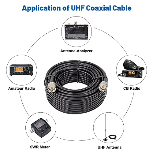 MOOKEERF RG8x Coaxial Cable 150ft,CB Coax Cable 50 Ohm,UHF PL259 Male to Male Low Loss CB Antenna Extension for HAM Radio,VHF Radio,SWR Meter,Dummy Load,Antenna Analyzer - size: 150FT