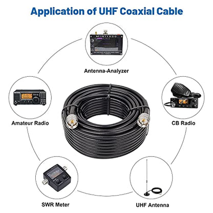 MOOKEERF RG8x Coaxial Cable 150ft,CB Coax Cable 50 Ohm,UHF PL259 Male to Male Low Loss CB Antenna Extension for HAM Radio,VHF Radio,SWR Meter,Dummy Load,Antenna Analyzer - size: 150FT