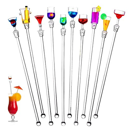 Cocktail Swizzle Stirrer Sticks, Airlxf Pack of 10 Cocktail Mixing Spoons Colorful Acrylic Cocktail Drink Stirrer for Bars Cafes Restaurants Home Use (10)