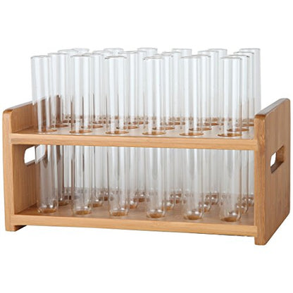 Lily's Home Bamboo Test Tube Vial Shot Glasses Holder Rack, Great as Pen Stand, Made from Bamboo with Built-In Handle, Rack Only, Glass Tubes NOT Included, 24 Tube Capacity (7/8" (22mm') Holes) - size: 24