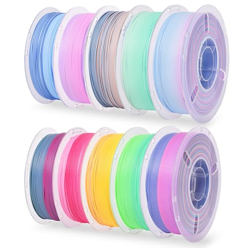 RAMBERY Matte Rainbow PLA 3D Printer Filament Bundle, 10 Colors Total 10kg, 1.75mm Multicolor Gradient 3D Printing Filament for Most FDM 3D Printers, 1KG Spool (2.2lbs) x 10 PCS - color: Matte Rainbow 10 Colors, size: 10KG