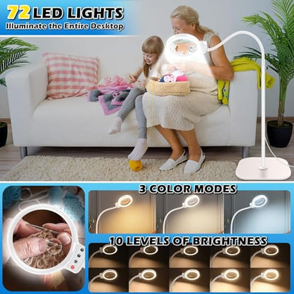 30X 10X Large Floor Magnifying Glass with Light and Stand - color: White