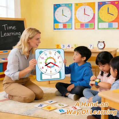 ANCOMEDO 2 Pack Magnetic Writable Dry Erase Teaching Clock, Large 12" Teaching Demonstration Clock for Kids Learning Time with Cute Style for Home School Classroom Supplies(12" x 11") - style: Cute-2pack