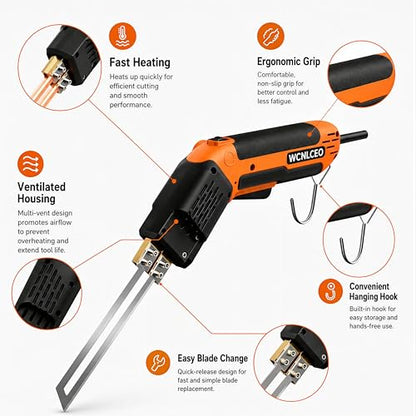 Electric Hot Knife Foam Cutter Kit, Hot Knife Cutting Tool with 8 Blades, R-Shaped Blade, Spade Blade,1.79 in, 3.9in and 7.8 in Blades, Hex Wrench and Brass Brush for Styrofoam, EVA Foam, Foam Board - color: D-orange Hot Knife Set (8 Blades)