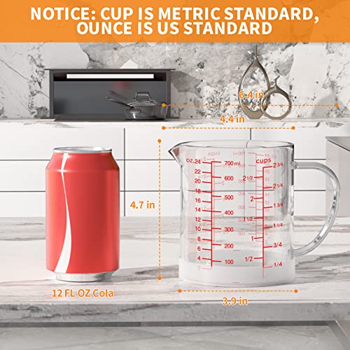 77L Glass Measuring Cup, 2 3/4-Cup/700 ML Liquid Measuring Cups, Measuring Cup With Handle and V-Shaped Spout, Glass Beaker with Three Scales (OZ, Cup, ML), Dishwasher/Freezer/Microwave Safe - color: Clear, size: 2 3/4 Cup / 700 mL