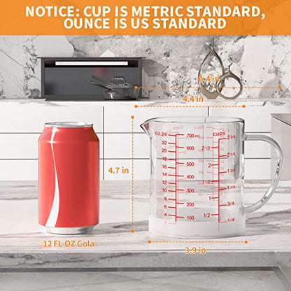 77L Glass Measuring Cup, 2 3/4-Cup/700 ML Liquid Measuring Cups, Measuring Cup With Handle and V-Shaped Spout, Glass Beaker with Three Scales (OZ, Cup, ML), Dishwasher/Freezer/Microwave Safe - color: Clear, size: 2 3/4 Cup / 700 mL