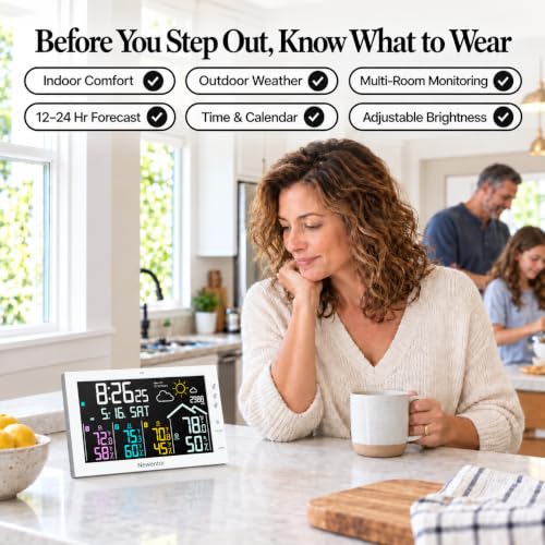 Newentor Weather Stations Wireless Indoor Outdoor with 3-Sensors Monitor - color: White