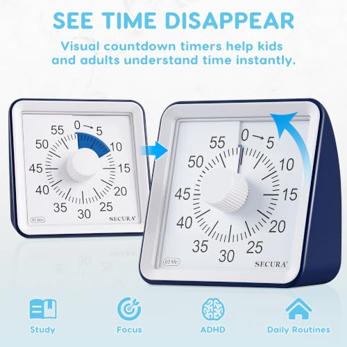 Secura Visual Timer for Kids, 60 Minute Classroom Countdown Timer for Study - color: Navy Blue & Navy Blue
