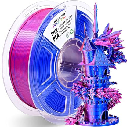 PLA Filament 1.75mm, Silk PLA 3D Printer Filament, Dual Color Filament - Red Blue 1.75 PLA Filament- 2 in 1 Coextrusion 3D Filament PLA 1.75 +/-0.02mm, Fit to AMS, 1kg/Spool - color: Dual-color Red Blue
