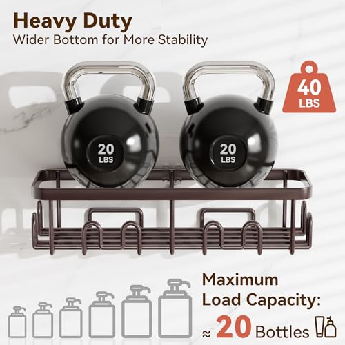 YASONIC Shower Caddy Adhesive, Rustproof Shower Organizer, Wall Shower Rack - color: Bronze