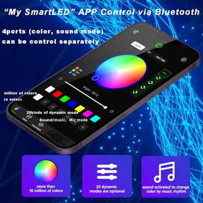 AZIMOM 4Color Split Starlight Headliner Kit 1200pcs 0.02in 6.5ft, 2026 Updated Fiber Optic Light Sound-Activated APP& Remote Control Starlight Engine End Glow Fiber Strands - size: 1200pcs*0.02in*6.5ft