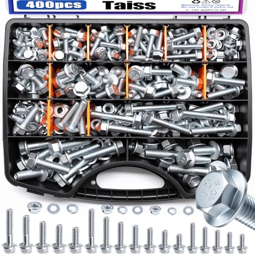Taiss 400PCS Metric Flange Bolt Assortment Kit,10.9 Grade M6x1.0/M8x1.25/M10x1.5 Bolts(12mm to 45mm) Assorted White Zinc Galvanized Hex Metric Nuts and Bolts Washers Set for Automotive - color: SV 400PCS Kit