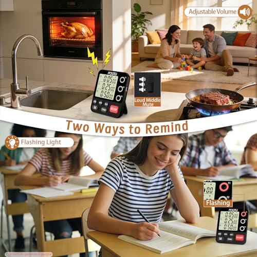 Digital Dual Kitchen Timer, 3-Channel Triple Magnetic Countdown for Cooking - size: YS318 Black