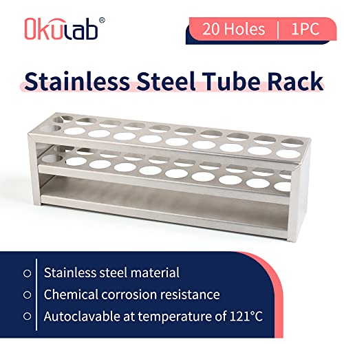 Test Tube Rack, 20 Holes Stainless Steel Test Tube Rack, with Extended Edges Providing Handles, Suitable for Tubes of Dia.≤21mm, Round Holes Test Tube Holder, for Classroom, Lab, TTRS20A1 - size: 20 Holes,for Tubes of Dia.≤21mm