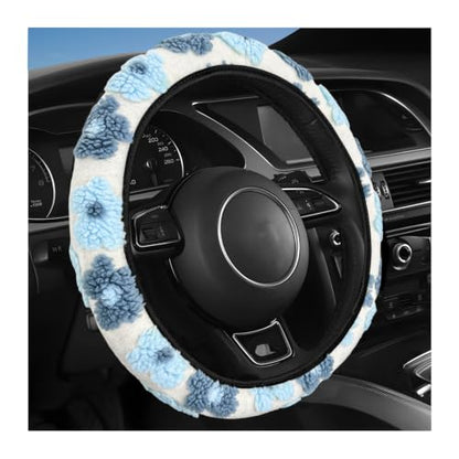 15" Plush Flower Car Steering Wheel Cover (Blue) - color: Blue