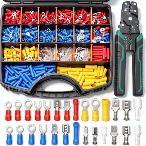 Twidec/1100pcs Wire Connectors Kit,Insulated Electrical Wire Terminals,Waterproof Crimp Connector kit Includes Spade Fork Ring Bullet Insulated Connectors Wire connectors and Wire Crimper Tool - color: 1100PCS+Wire Crimper Tool