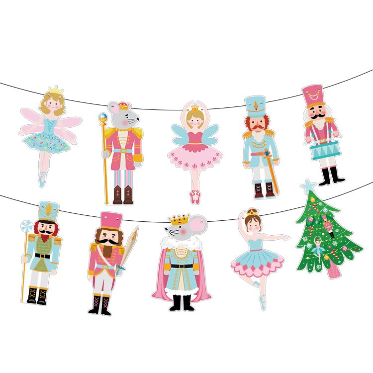 Nutcracker Christmas Bunting Garland Ballerina & Soldier Hanging Banner - color: Nutcracker