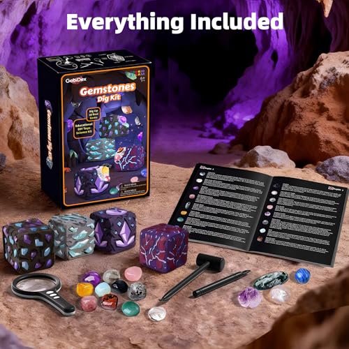 GobiDex Gemstones Dig Kit for Kids Ages 6-12, Excavate 16 Real Gemstones