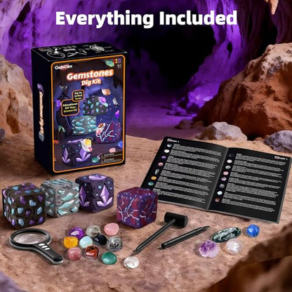 GobiDex Gemstones Dig Kit for Kids Ages 6-12, Excavate 16 Real Gemstones