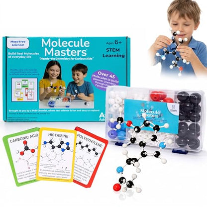 Educational Molecule Model Kit for Kids - Organic Chemistry Molecular Model Kit with Guide & STEM Learning Activity Cards for Teens & Adults to Build 3D Molecules, Atoms, Bonds