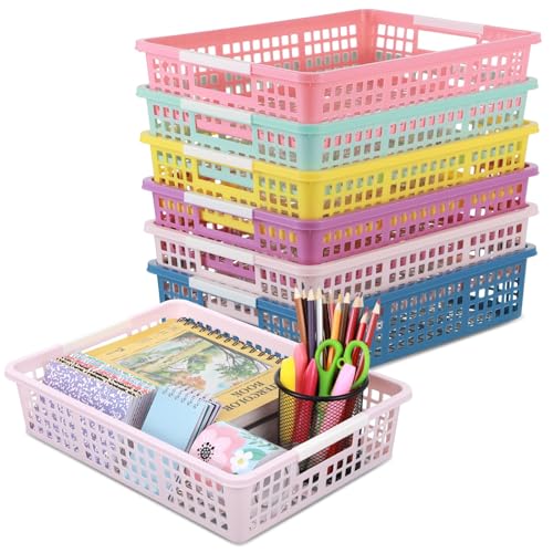 gisgfim 6 Pack Plastic Turn in Paper Trays for Classroom Storage Bin Basket Organizers for School Teacher Supplies Classroom Office Home Organization and Storage Tray Holds 4A Paper File (Colorful) - color: Colorful