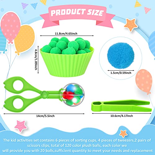 142 Pcs Kids Tweezers Fine Motor Sensory Bin Set, Bowls Tongs Plush Balls