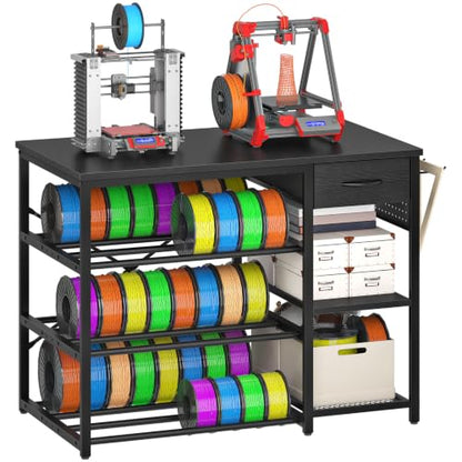 CHOEZON 4-Tier 3D Printer Stand with Filament Storage Drawer - color: Black