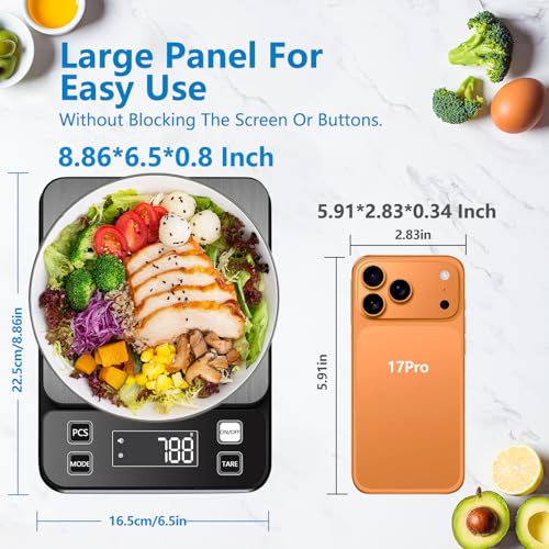 IPX7 Waterproof Food Scale 0.1g Precision Kitchen Scale, 10kg/22lb Digital Food Scale USB Rechargeable, Backlight Gram Scale Stainless Steel & Washable Digital Scale for Cooking, Baking,Weight Loss - style: IPX7_Rechargeable_22lbs