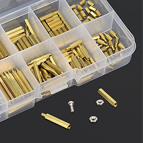 HELIFOUNER 240 Pieces M2 Male Female Hex Brass Spacer Standoff Screw Nut Assortment Kit - size: M2 Brass Standoff Kit