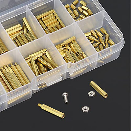 HELIFOUNER 240 Pieces M2 Male Female Hex Brass Spacer Standoff Screw Nut Assortment Kit - size: M2 Brass Standoff Kit