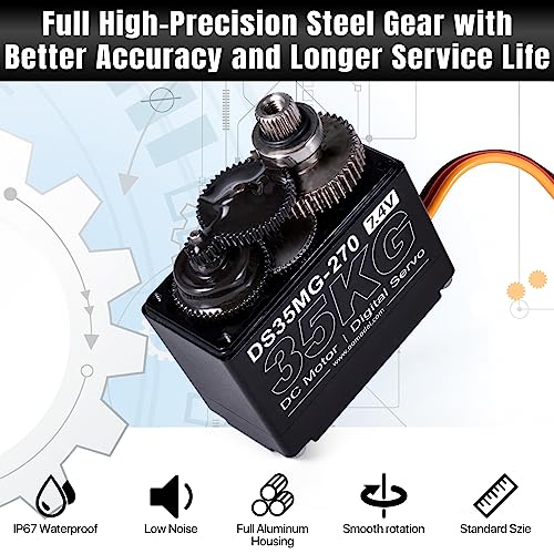 35KG Waterproof High Torque Servo 7.4V Coreless RC Steering Servo Motors Metal Gear Digital Servo for 1/8 1/10 1/12 RC Car, R/C Model DIY Car Robot High Speed Servo with 25T Servo Horn, 270 Degree