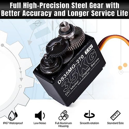35KG Waterproof High Torque Servo 7.4V Coreless RC Steering Servo Motors Metal Gear Digital Servo for 1/8 1/10 1/12 RC Car, R/C Model DIY Car Robot High Speed Servo with 25T Servo Horn, 270 Degree