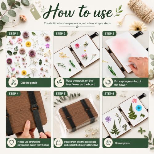 Suziko Professional Wooden Flower Press Kit 6 Layers 6.3 x 8.3 inch, Brown Strap Design for Adults Kids - color: brown