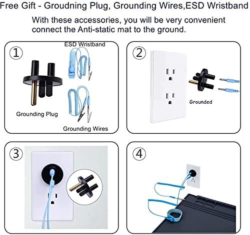 Premium Heat Resistant 932°F Anti Static Mat for Computer, Laptop, Cellphone Electronics Repair, HPFIX ESD Work Mat with Static Grounding Kit Include Grounding Plug, Grounding Cord, ESD Wristband